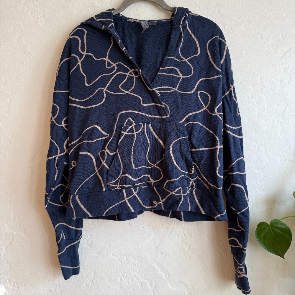Sweaty Betty After Class Navy Abstract Lines Cotton Relaxed Hoodie Size XS
